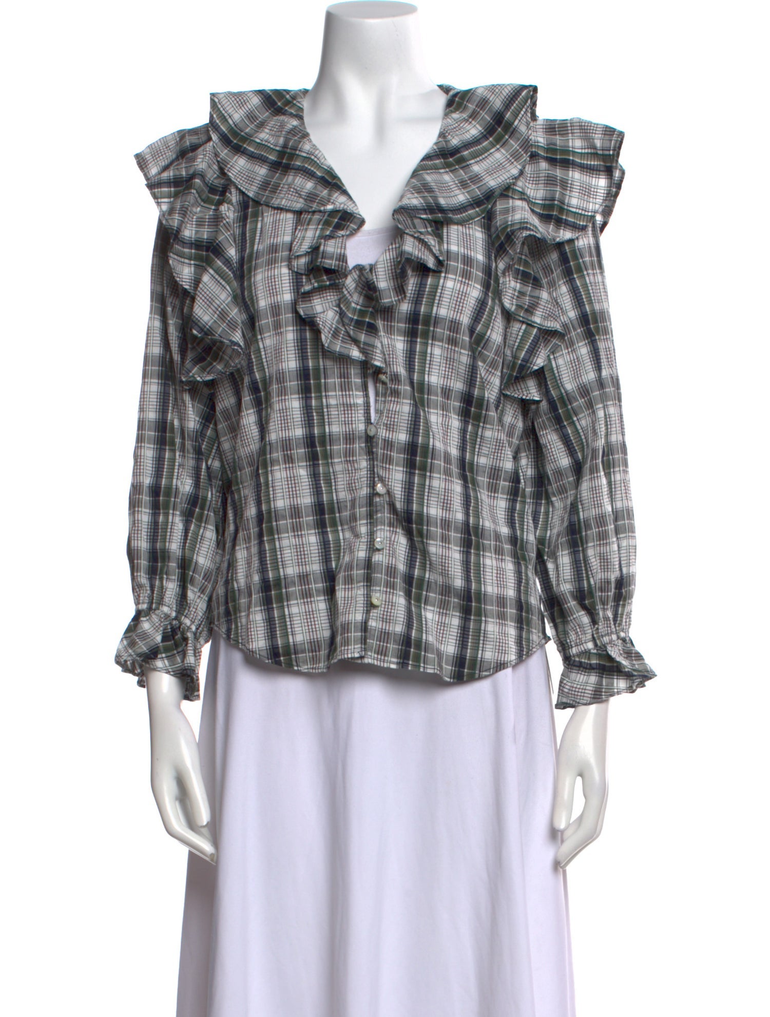 Veronica Beard Plaid Print Three-Quarter Sleeve Blouse